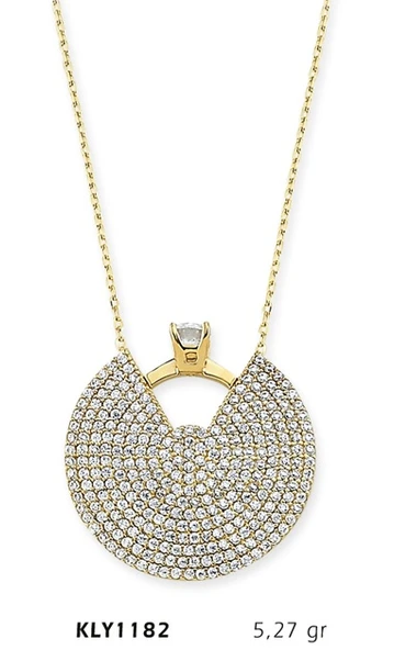 14 Ayar Altın Dilim Tektaş Yüzük Kolye KLY1182