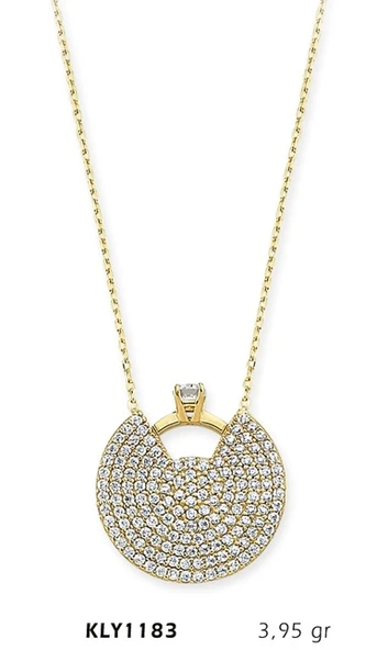 14 Ayar Altın Dilim Tektaş Yüzük Kolye KLY1183