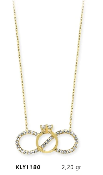 14 Ayar Altın Sonsuz Tektaş Yüzük Kolye KLY1180