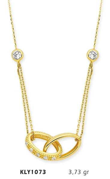 14 Ayar Altın Çift Alyans Yüzük Kolye KLY1073