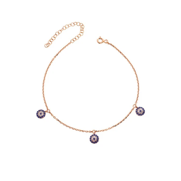 Üçlü Nazar Boncuğu Gümüş Halhal  GMS840 ürün görseli