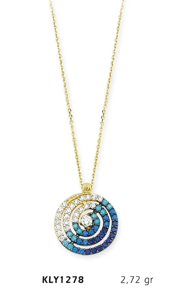 Harem Altın 14 Ayar Altın Mavi Spiral Kolye KLY1278