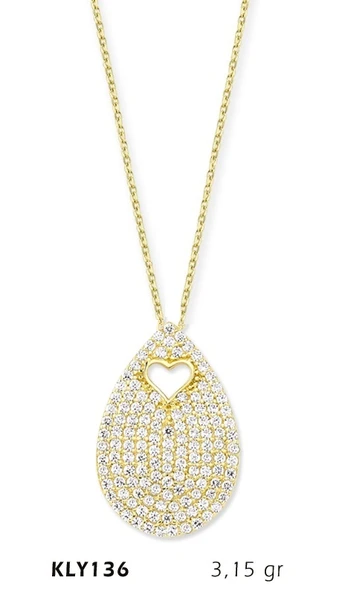 14 Ayar Altın Kalp Damla Kolye KLY136 ürün görseli