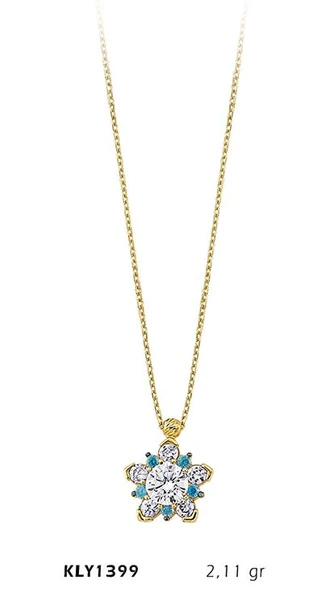Harem Altın 14 Ayar Altın Mavi Taşlı Kolye KLY1399 ürün görseli 1