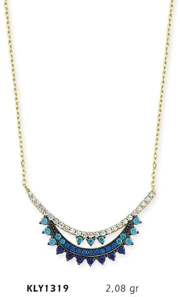 14 Ayar Altın Mavi Tek Sıra Kolye KLY1319 ürün görseli