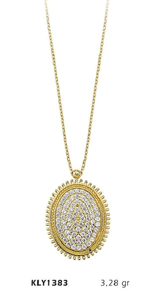 Harem Altın 14 Ayar Altın Oval Taşlı Kolye KLY1383