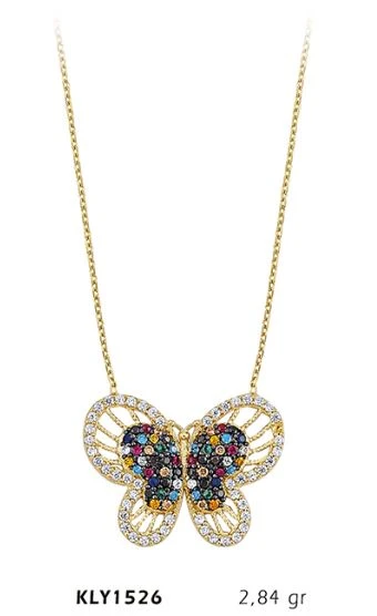 14 Ayar Altın Renkli Kelebek Kolye KLY1526 ürün görseli
