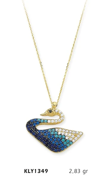 14 Ayar Altın Mavi Kuğu Kolye KLY1349 ürün görseli