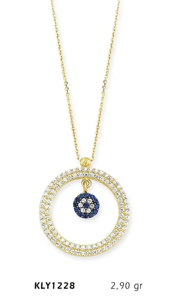 14 Ayar Altın Nazar Boncuklu Çember Kolye KLY1228 ürün görseli