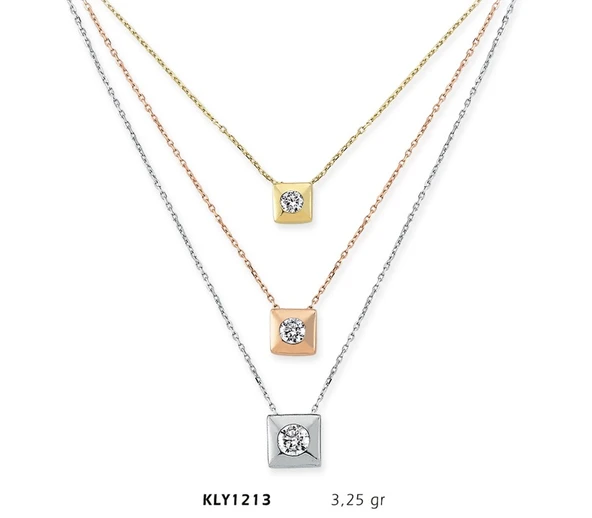 Harem Altın 14 Ayar Altın Üçlü Tektaş Kolye KLY1213 ürün görseli 1