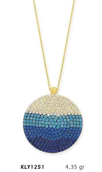 14 Ayar Altın Mavi Daire Kolye KLY1251 ürün görseli