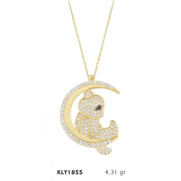 14 Ayar Altın Aya Oturan İnsan Motifli Kolye KLY1855 ürün görseli