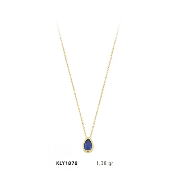 14 Ayar Altın Mavi Damla Taş Kolye KLY1878 ürün görseli