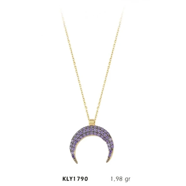 14 Ayar Altın Taş İşlemeli Hilal Kolye KLY1790 ürün görseli