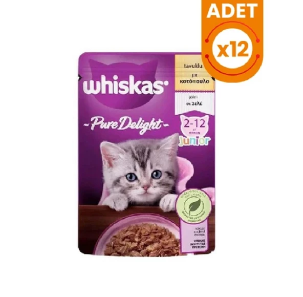 Whiskas Pouch Pure Delight Jöle İçerisinde Tavuklu Yavru Kedi Konservesi 85gr x 12 Adet ürün görseli