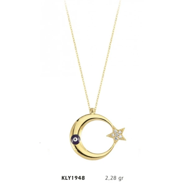 14 Ayar Altın Mineli Ay Yıldız Kolye KLY1948 ürün görseli