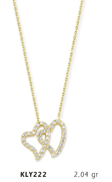 14 Ayar Altın İkili Kalp Kolye KLY222 ürün görseli