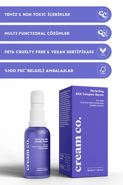 Cream Co. %10 Aha Pürüzsüzleştirici Gözenek Sıkılaştırıcı Yenileyici Cilt Serum - 5