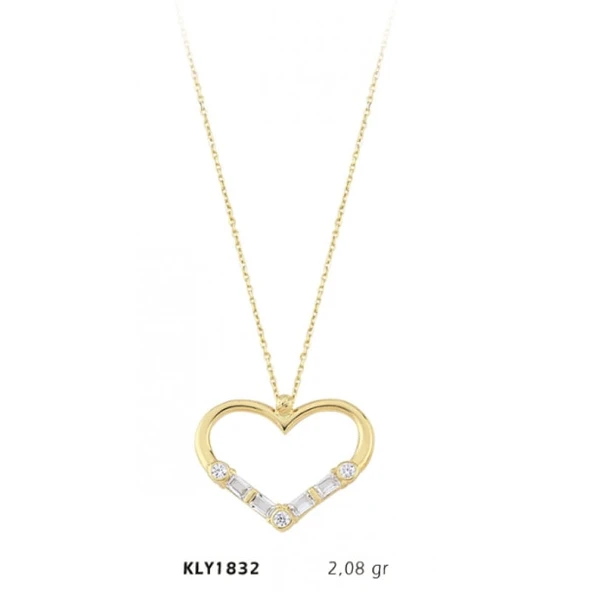 14 Ayar Altın Taşlı Kalp Kolye KLY1832 ürün görseli