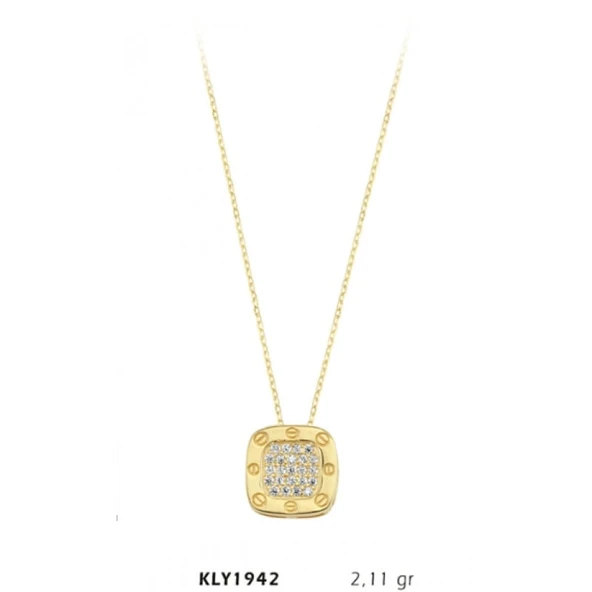 14 Ayar Altın Kare Taşlı Kolye KLY1942 ürün görseli
