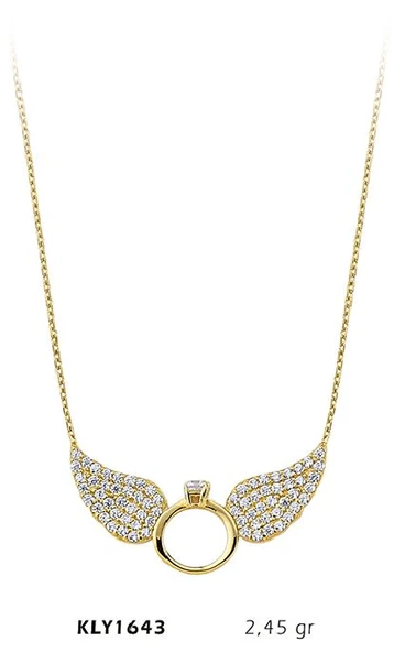 14 Ayar Altın Kanatlı Yüzük Kolye KLY1643