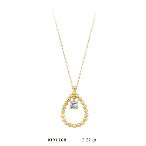 14 Ayar Damla Motifli Tektaş Kolye KLY1708 ürün görseli
