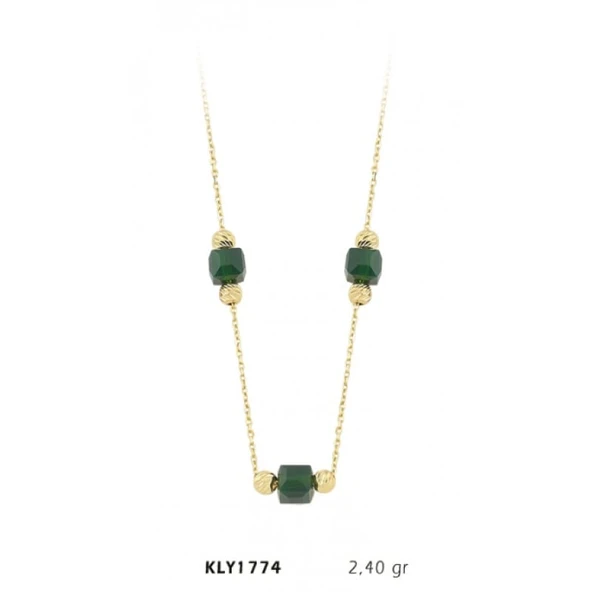 14 Ayar Altın Yeşil Taşlı Kolye KLY1774 ürün görseli