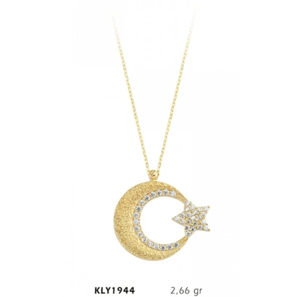 14 Ayar Altın Taşlı Ay Yıldız Kolye KLY1944