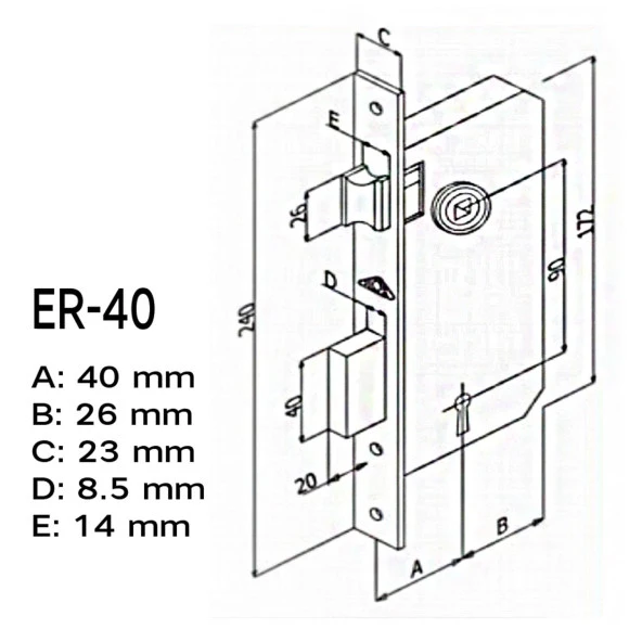 Hok ER-40 Ekstra Gömme Kilit İç Kapı Kilidi Rulmanlı Köşeli 40 mm - 2