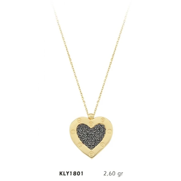 14 Ayar Taşlı Kalp Kolye KLY1801 ürün görseli