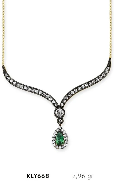 14 Ayar Altın Yeşil Taşlı Otantik Kolye KLY668 ürün görseli