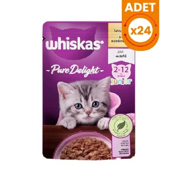 Whiskas Pouch Pure Delight Jöle İçerisinde Tavuklu Yavru Kedi Konservesi 85gr x 24 Adet ürün görseli