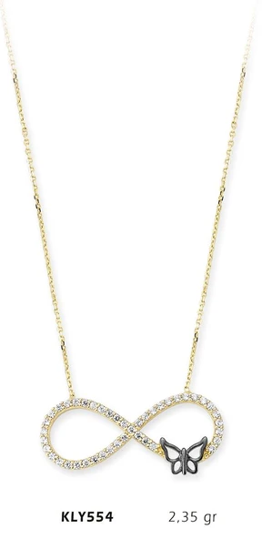 14 Ayar Altın Kelebek Sonsuzluk Kolye KLY554 ürün görseli