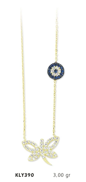 14 Ayar Altın Nazar Boncuğu Yusufçuk Kolye KLY390 ürün görseli