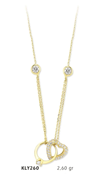14 Ayar Altın Yüzük Kalp Kolye KLY260
