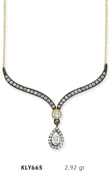 14 Ayar Altın Beyaz Taşlı Kolye KLY665 ürün görseli