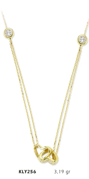 14 Ayar Altın İkili Kalp Kolye KLY256 ürün görseli