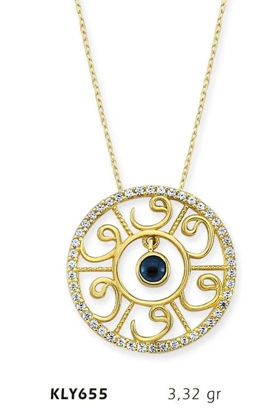 14 Ayar Altın Nazar Boncuklu Vav Kolye KLY655 ürün görseli