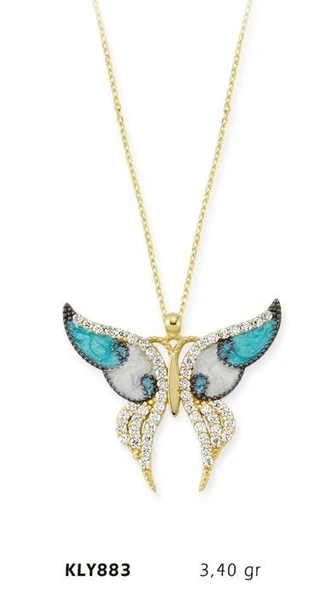 14 Ayar Altın Mavi Kelebek Kolye KLY883 ürün görseli