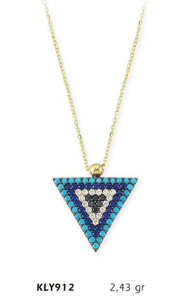 14 Ayar Altın Üçgen Nazar Boncuğu Kolye KLY912 ürün görseli