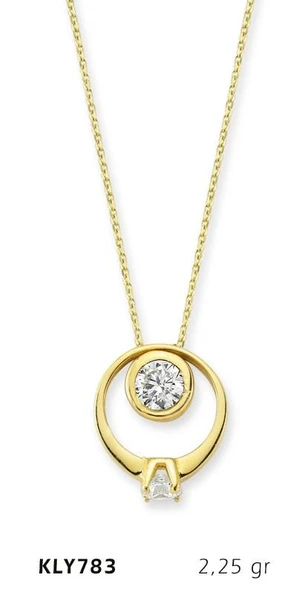 14 Ayar Altın Tektaş Yüzük Kolye KLY783
