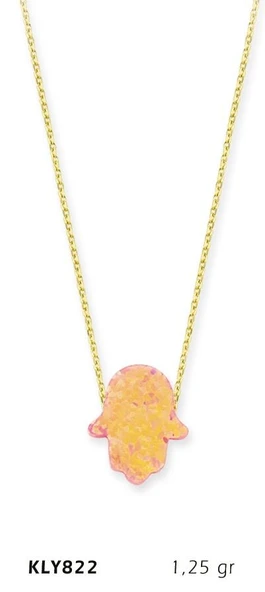 14 Ayar Altın Rose Opal Taşlı Fatma Eli Kolye KLY822 ürün görseli