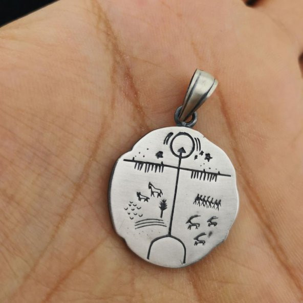 Kam Davulu Tasarımlı 925 Ayar Gümüş Kolye Ucu - Resim 3