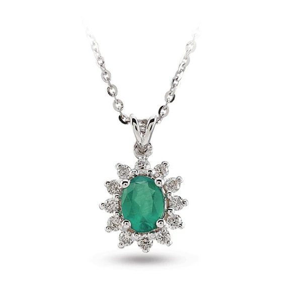 Harem Altın 0.45 Ct Pırlanta Zümrüt Taşlı Kolye RTKL29