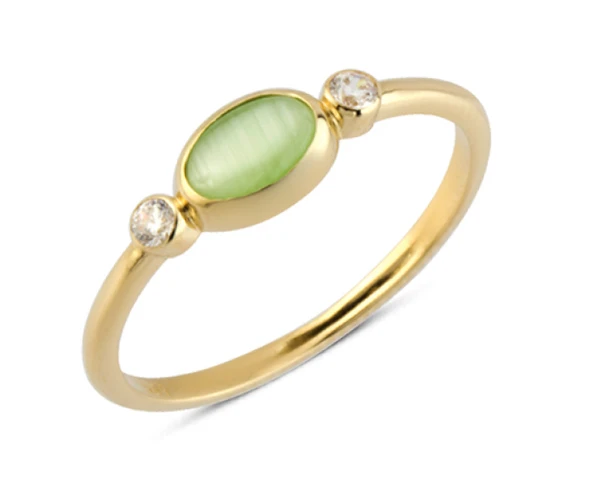 14 Ayar Altın Oval Yeşil Taşlı Yüzük YZK216 ürün görseli