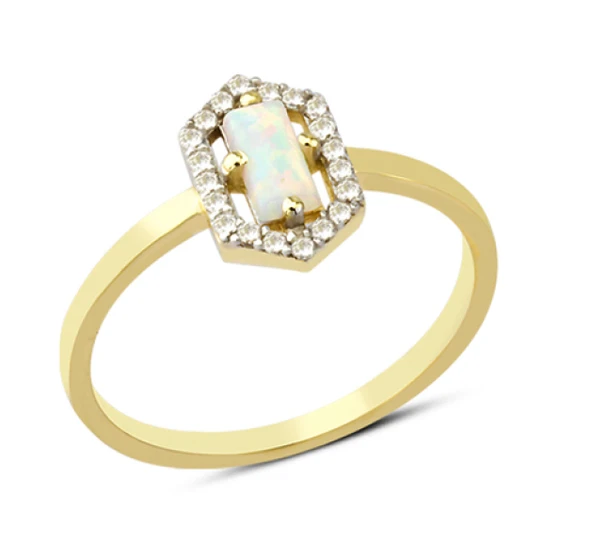 14 Ayar Altın Altıgen Beyaz Taşlı Yüzük YZK060A ürün görseli