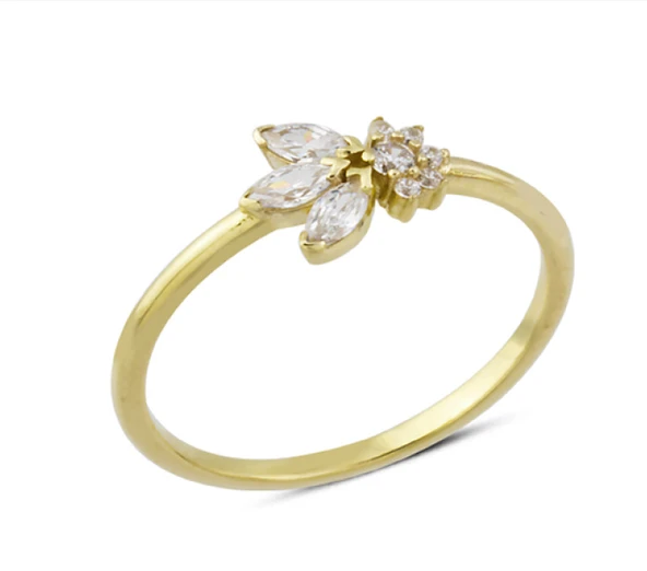 14 Ayar Altın Taç Yaprak Yüzük YZK180 ürün görseli