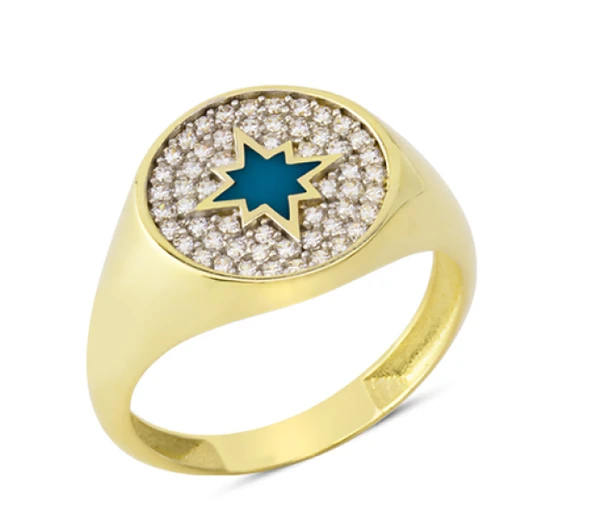 14 Ayar Altın Mavi Kutup Yıldızı Yüzük YZK094B ürün görseli