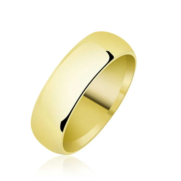 Harem Altın Düz Bombeli Gold Gümüş Alyans - 6 mm