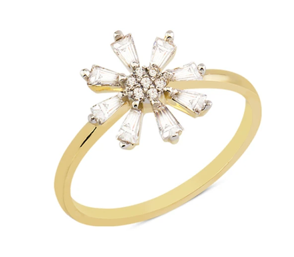 14 Ayar Altın Çiçek Baget Yüzük YZK015 ürün görseli